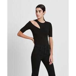 Marcella NYC Tribeca Top Black Sculptural Cutout Tee Size Small Tencel Blend